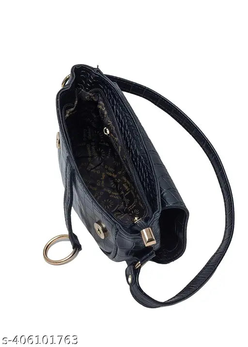 Black leather shoulder bag with multiple compartments
