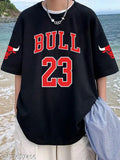 Black oversized cotton graphic tee, men's Scott Fincher design with bulls motif, short sleeves, XS to XXXL sizes available