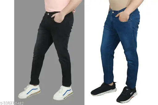 Black pearl men's denim jeans (pack of 2), dyed/washed denim for contemporary fit, sizes: 28, 30, 32, 34, 36 (India)