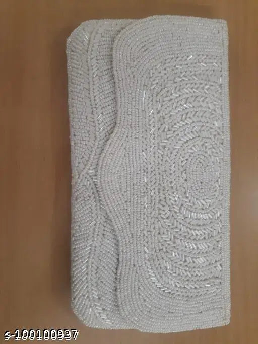 Silver beaded women clutch purse, party accessory