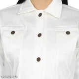 Women's solid denim full-sleeve comfort fit regular collar jacket, long sleeve pattern, various sizes available from S to XL, Indian origin