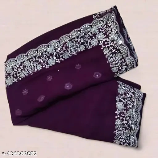 Women's fashion trend purple and white saree with lace border and matching dupatta, handmade embroidery