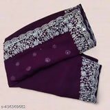 Women's fashion trend purple and white saree with lace border and matching dupatta, handmade embroidery