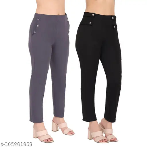 Stylish poly blend formal trousers combo (2 pack), women's sizes 26-36, suitable for all weather, daily use, casual wear, and office wear