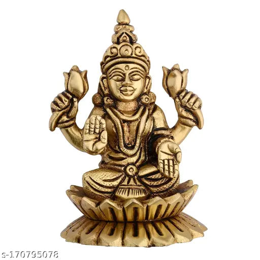 Brass Kamal Sitting Lakshmi Ji Murti, gold-colored, handcrafted Indian decor item, suitable for home or office use