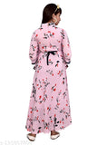 Long pink t-shirt dress with floral pattern, sleeveless, long skirt length