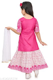 PINK Rayon rayon & net designer girls party dress, three-quarter sleeves, printed pattern