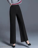 Black high-waisted trousers with red detailing