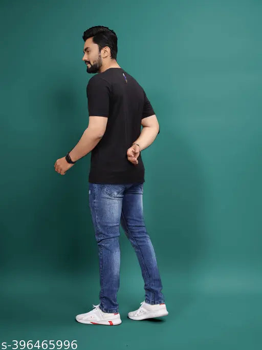 Men's cotton round neck T-shirt, short sleeves, printed pattern. Size M (Chest 40in, Length 27in). Quality apparel from Farbot, made in India