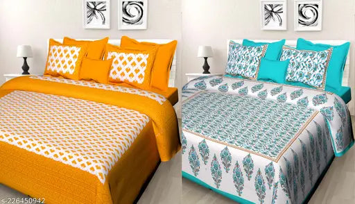 Jaipur 100% Cotton bedsheets Combo Double Bed Set 2 Double Bedsheet with 4 Pillow Cover - 2 Days Offer Low Price 06
