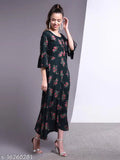 Long, printed rayon kurta with flared sleeves and hem