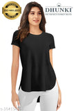 XS-L polycotton DHUNKI women's self-design net top, Indian-made round neck T-shirt for daily wear