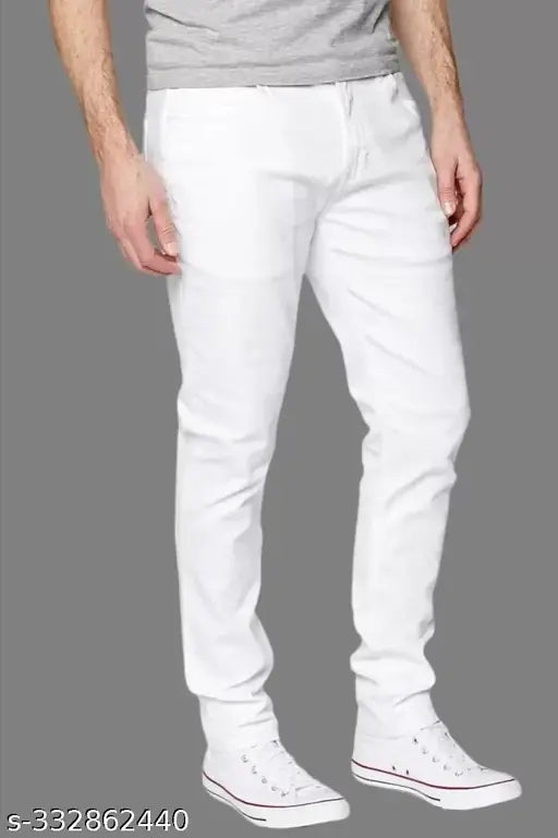 white denim men's jeans solid, India-made, waist sizes: 28, 30, 32, 34, 36 (L=42in)