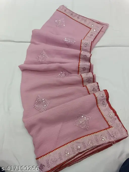 Pink embroidered dupatta with decorative borders
