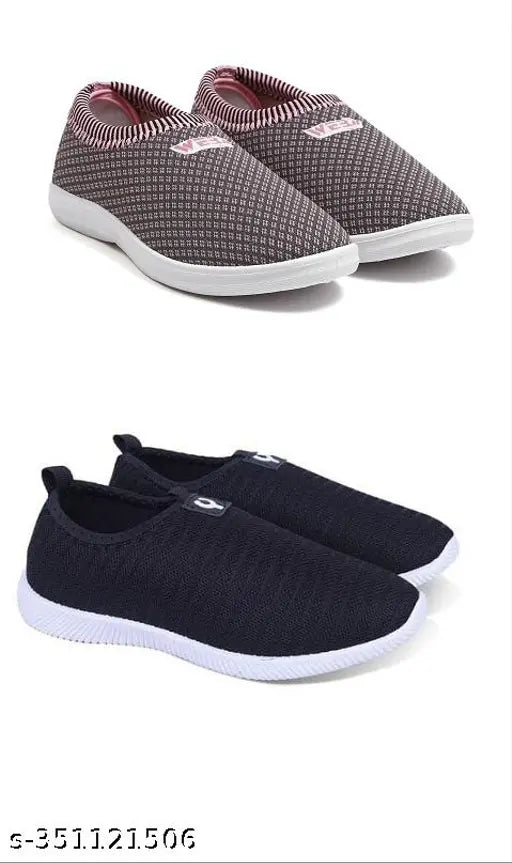 Embellished mesh & PVC slip-on sneakers combo for women, high quality, skin-friendly, lightweight, durable - India made, size IND-8 (foot length: 26cm, width: 7cm)