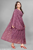 Wine-colored Georgette gown & dupatta set, three-quarter sleeves, digitally printed for women's wardrobe extension by RS Studio