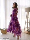 Comfy Georgette wine-toned bodycon gown with long sleeves and full net, Indian party wear