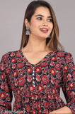 Floral print anarkali top, elbow sleeves, front zip closure