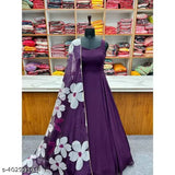 Wine Georgette printed kurti & dupatta, sleeveless, full-stitched, party wear