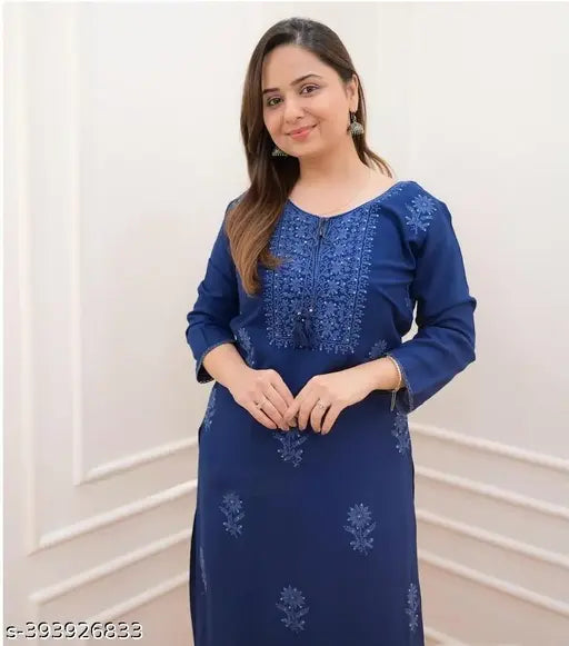Rayon Chikankari Printed Kurta Pant Set for Women - Modern Indian Ethnic Fashion, M (38in), L (40in), XL (42in), XXL (44in)