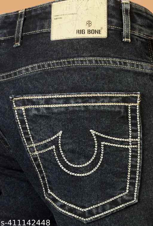 Men's slim mid-rise blackcream denim jeans, stretchable, comfortable, fashionable ankle length black jeans. Size 30 (waist 31", length 41", hip 36"), 32 (33", 41", 38"), 34 (35", 41", 40"), 36 (37", 41", 42"), 38 (39", 41", 44"). Made in India
