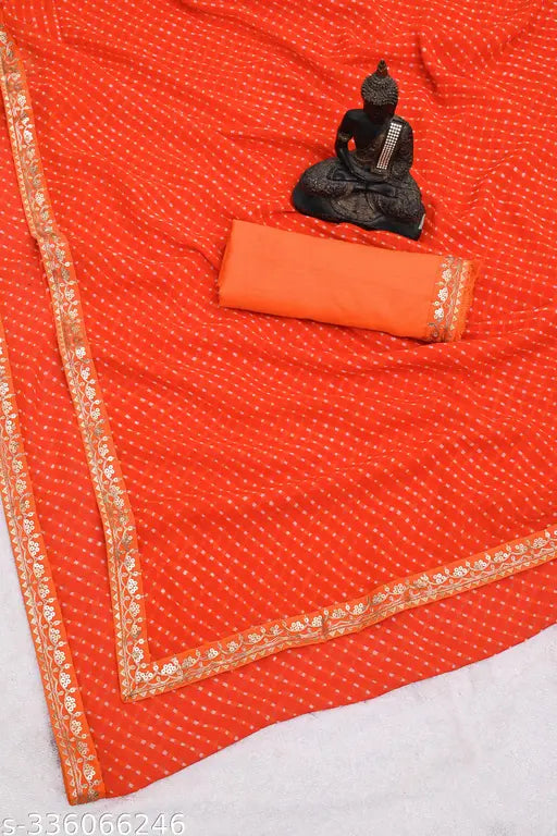 Orange and white traditional mothra print saree, soft georgette fabric