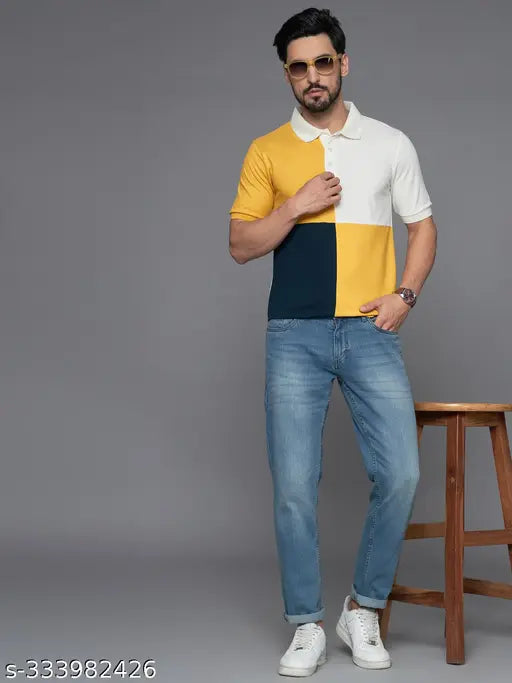 THE DRY STATE Men's Colorblocked Polo Multicolor Tshirts