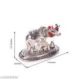 Silver Kamdhenu Cow & Calf Metal Statue, traditional home/office decor, lucky gift