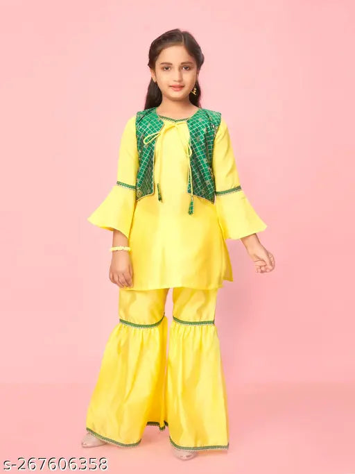 Silk A-line Sharara Kurta Sets for Girls, 6-7 Years, Indian traditional attire