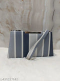 Grey and white striped fabric slingbag with a strap