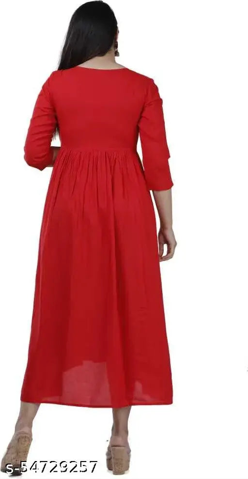 Red rayon embroidered anarkali kurta with long sleeves