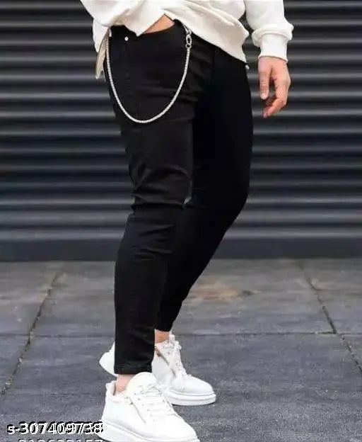 Black denim stretchable men's jeans, durable and versatile fit for various occasions