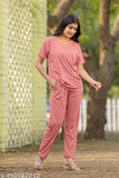 Peach & Marun color women's cotton nightdress, polycotton top and bottom, short sleeves, imported latest design collection