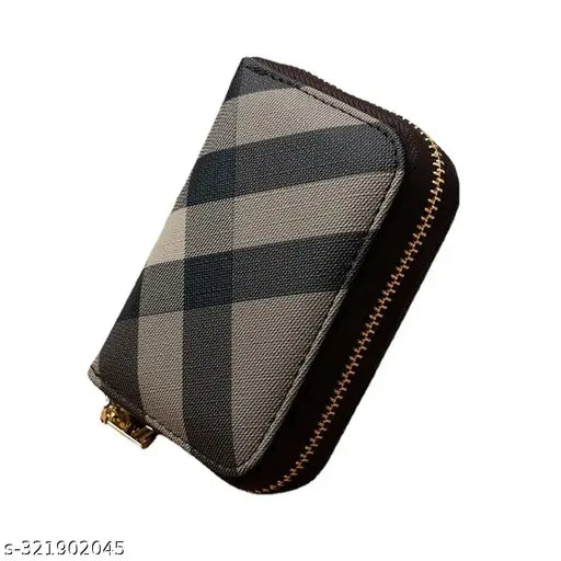 Grey faux leather multi-card wallet with 5 compartments, suitable for both men and women for organizing credit cards, driver's license, and keys