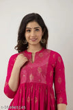 Women's long kurta in rayon with mirror work and print, embroidered borders