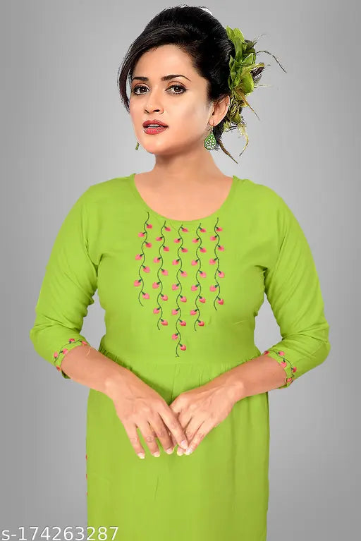 Green cotton kameez with embroidery