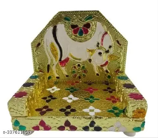 4-inch handmade Laddu Gopal Ji Cow Singhasan for religious worship, ideal house warming or wedding gift, finely crafted in India