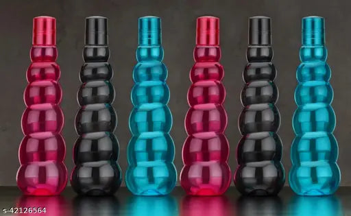 Multicolor plastic fridge water bottles, pack of 6 - Unique Water Bottles by Feednix for everyday use