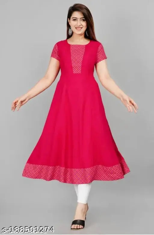Pink rayon long kurta with paisley pattern