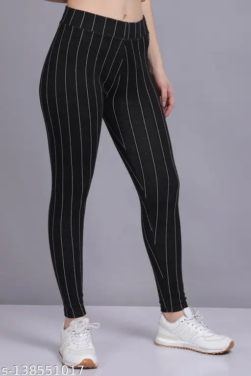AXOLOTL premium cotton ribbed stripes jegging for women - Striped denim bottomwear for fashionable outfits. Cold water wash only; dry in shade. Available sizes: 26 (waist 26in, length 35in), 28, 30, 32, 34 (waist 34in, length 35in). Made in India