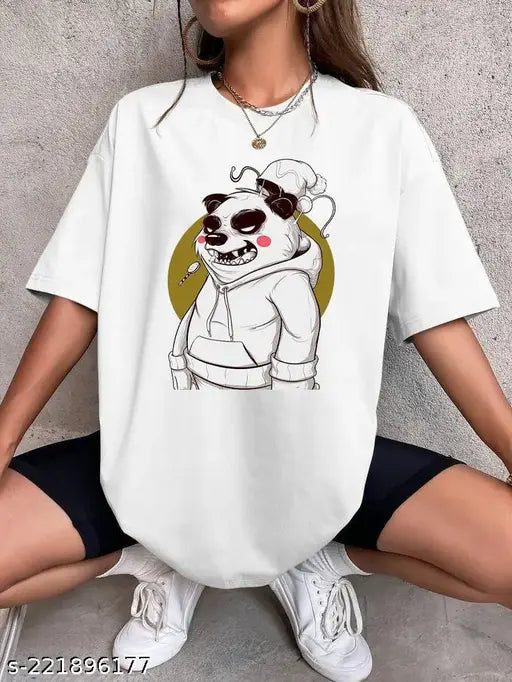 White and black t-shirt with a graphic print