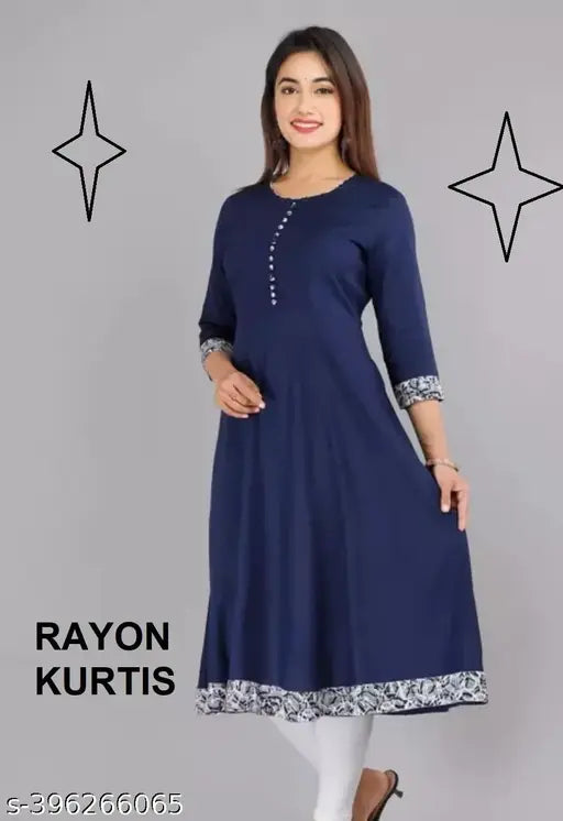 Rayon Anarkali printed gown, single-colored, three-quarter sleeves - Indian festive wear for women, trendy party attire