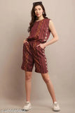 Trendy rayon sleeveless printed net nightsuit, attractive fit for women