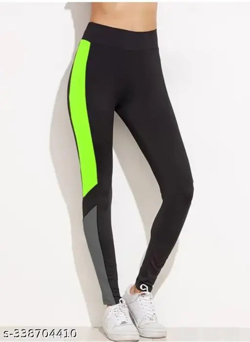 Stretchable striped sports track pants for women & girls, colorblocked Lycra jeggings, comfortable and stylish fitness wear in sizes 28-34 inch, made in India