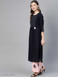 Stylish rayon kurta with palazzos, solid net, three-quarter sleeves - women's Indian wear