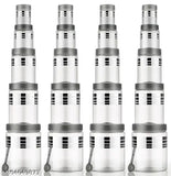 Premium Designer kitchen glass containers with clear lids and stainless steel spoons, set of 6, varying sizes: 250ml, 350ml, 650ml, 1200ml, 2000ml