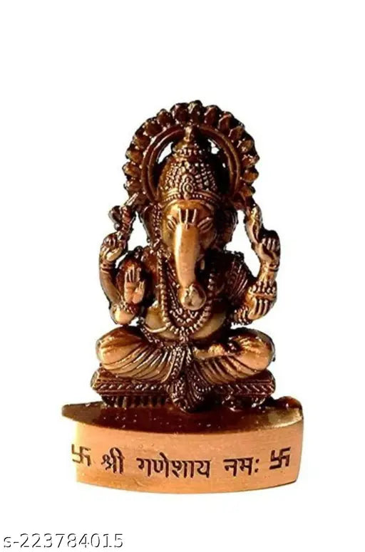 Copper-plated Ganesh Ji statue, 12cm x 7cm x 12cm for car table or office
