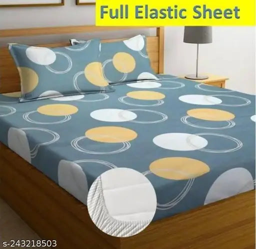 Multicolor elastic fitted bedsheet with 2 pillow covers, super soft 280 TC.