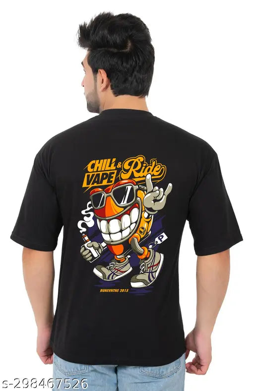 Cotton blend printed men's oversized down shoulder half sleeve t-shirt in dual colors, perfect for summer trendy fashion with two zip front pockets