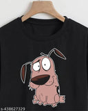 Black cotton blend women's printed crop top with puppy design, stylish and fun for summer wardrobe